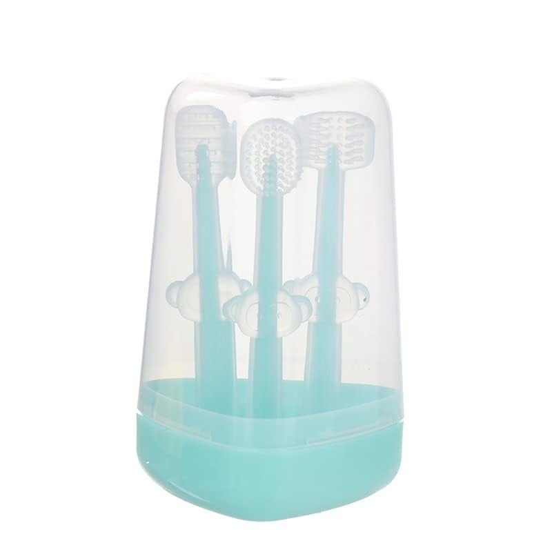 Moppets 3 Steps Silicone Baby Training Toothbrush, Tongue Cleaner & U Shaped Toothbrush - Baby Oral Care Set For Kids - Toothbrush With Travel Case (Blue), Manual, Pack of 3 - Image 1