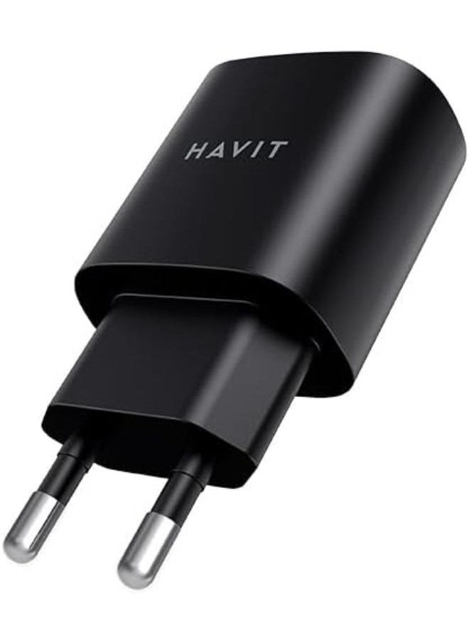 havit - Havit UC25-25W USB-C Fast Charging Wall Charger, Black forSamsung Galaxy S23/S23+/S22/S21/S20/Ultra/Plus,Note 20/10/S10,Galaxy Tab S7/S8,A34,A14 - Image 1