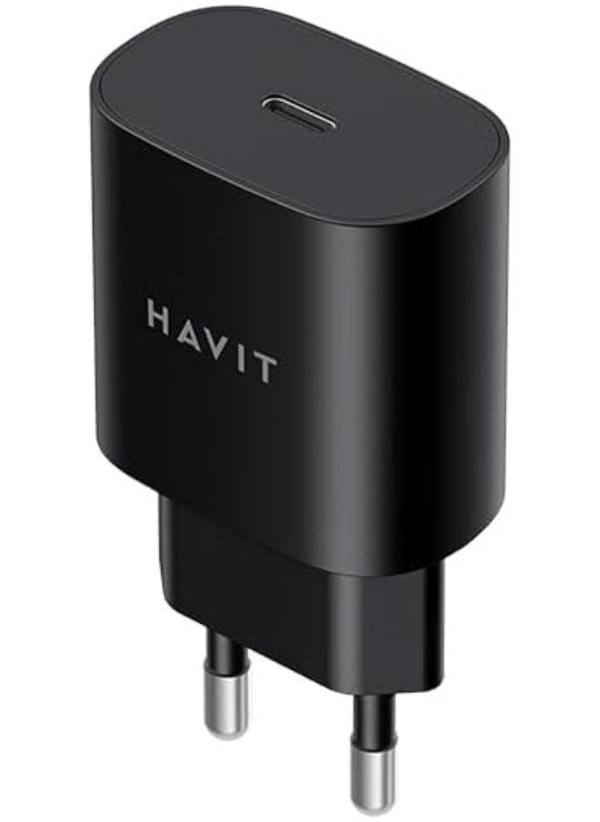 havit - Havit UC25-25W USB-C Fast Charging Wall Charger, Black forSamsung Galaxy S23/S23+/S22/S21/S20/Ultra/Plus,Note 20/10/S10,Galaxy Tab S7/S8,A34,A14 - Image 1