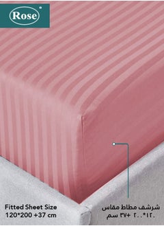 Rose Rose Luxurious Hotel Stripe Fitted Sheet with Deep Pockets and Pillow Case, Bed Sheet 2-Pieces Set, Soft & Silky Microfiber Breathable and Cooling, Extra Twin Size 120X200+35 cm, Pink  - Image 2