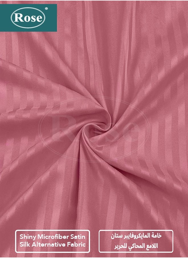 Rose - Rose Luxurious Hotel Stripe Fitted Sheet with Deep Pockets and Pillow Case, Bed Sheet 2-Pieces Set, Soft & Silky Microfiber Breathable and Cooling, Extra Twin Size 120X200+35 cm, Pink - Image 1