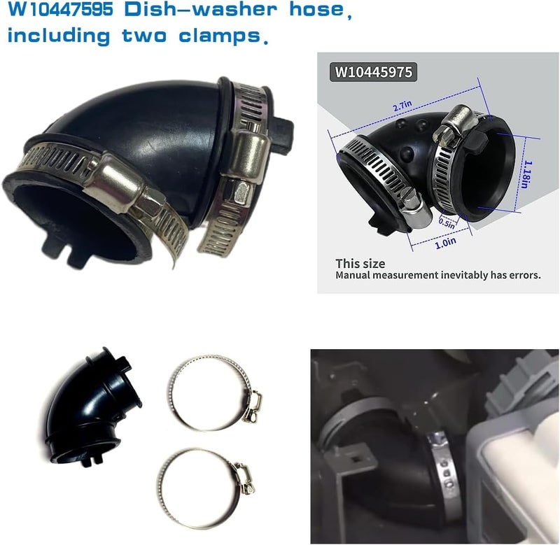 Delixike W10445975 Dishwasher Circulation Pump Hose Elbow Compatible with Whirlpool Replaces AP56186212312026PS3651318 W10445975VP Includes two clamps - Image 4