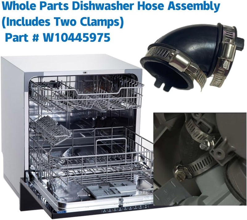 Delixike W10445975 Dishwasher Circulation Pump Hose Elbow Compatible with Whirlpool Replaces AP56186212312026PS3651318 W10445975VP Includes two clamps - Image 3