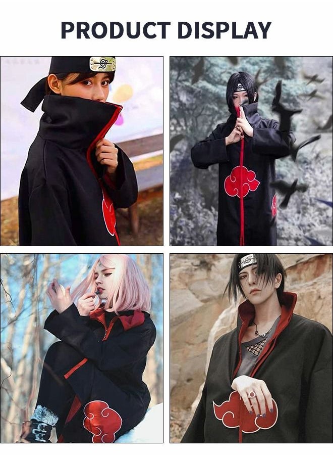 GROIC - 8-Piece Set Unisex Anime Long Robe Cosplay,Anime Naruto Long Robe Akatsuki Cloak Ninja Cosplay Costume Uniform Headband Full Accessories,Party Dressing - Image 1