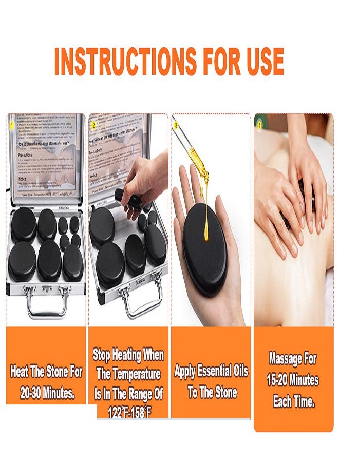 Generic Hot Stones Massage Set with Warmer 9Pcs Hot Stones Massage Set with Heater Portable Hot Rocks Basalt Massage Stones Set with Warmer Kit for Home Spa Warming Therapy Relax  - Image 2