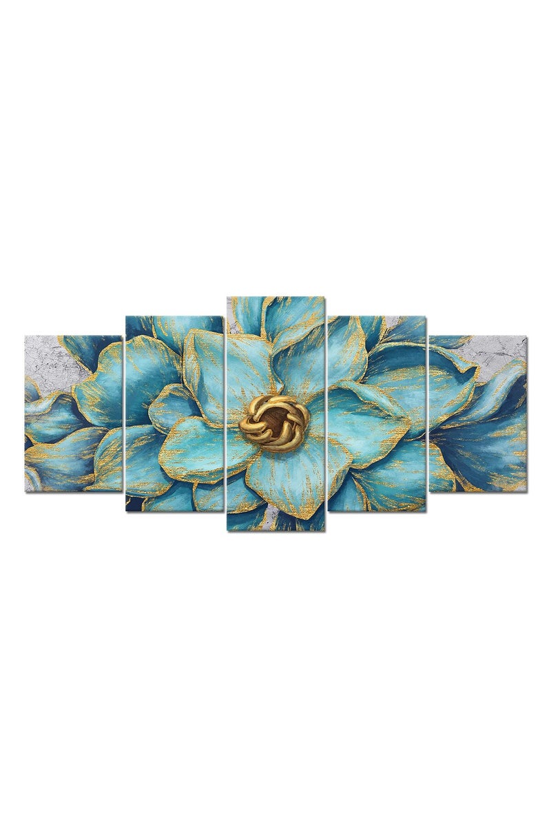 Welmeco Living Room Decoration 5 Pieces Teal Beautiful Elegant Flowers Canvas Wall Art Giclee Prints Rustic Gold Decoration Floral Picture Poster Framed and Stretched Contemporary Artwork for Modern - Image 1