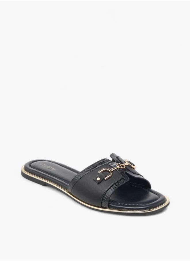 سيليست Women's Textured Slip-On Sandals with Metal Accent