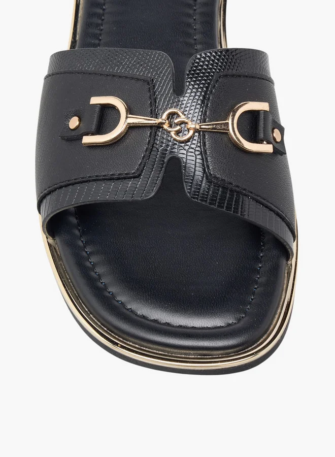 Celeste Women's Textured Slip-On Flat Sandals with Metal Accent