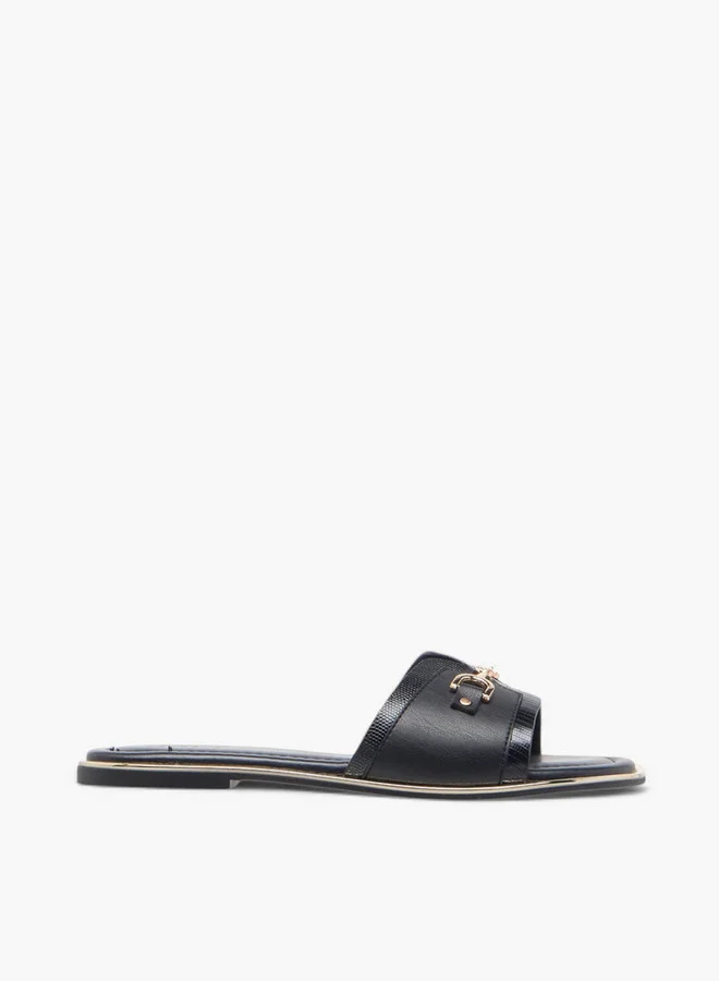 Celeste Women's Textured Slip-On Flat Sandals with Metal Accent