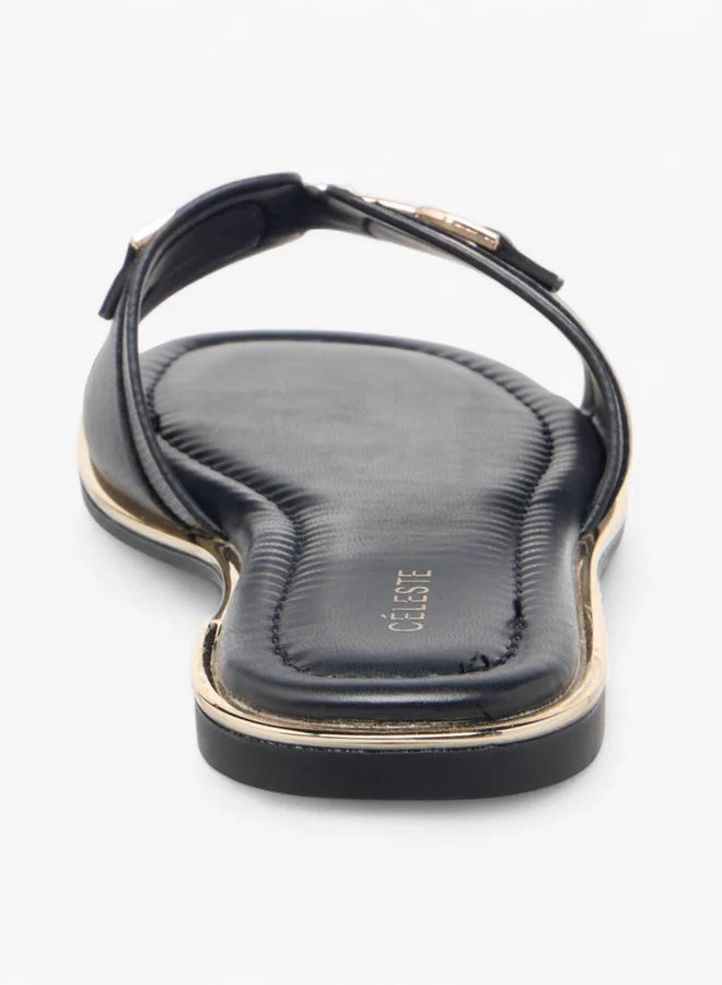Celeste Women's Textured Slip-On Flat Sandals with Metal Accent