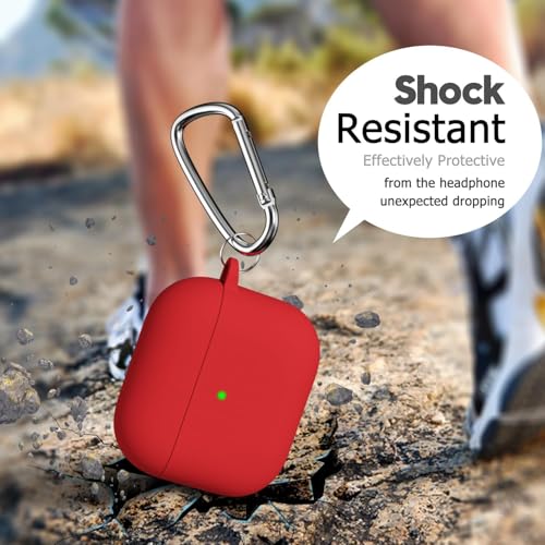 Meyaar for Apple AirPods 4 ​​​​​​​Case Cover with Keychain, Soft Skin Silicone Case Cover, Full Protective Case Cover Compatible with Apple AirPods 4 Case 2024 (Red) - Image 5
