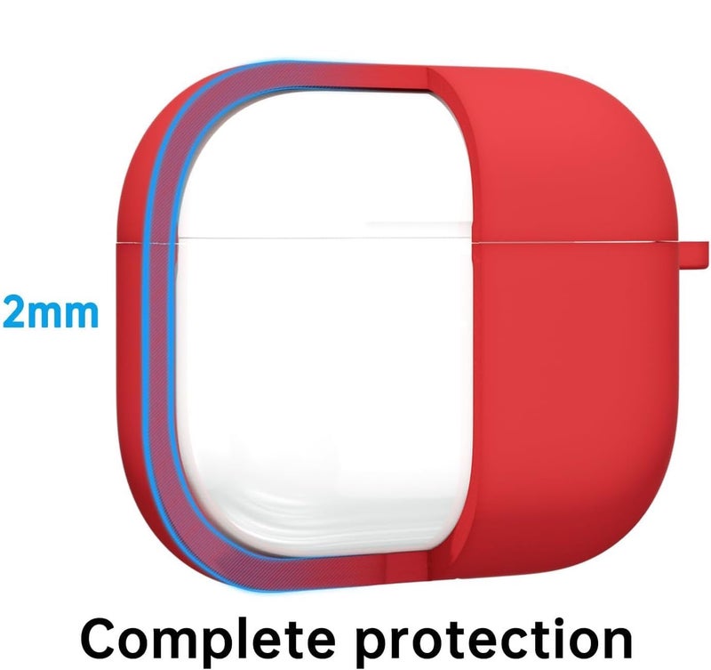 Meyaar for Apple AirPods 4 ​​​​​​​Case Cover with Keychain, Soft Skin Silicone Case Cover, Full Protective Case Cover Compatible with Apple AirPods 4 Case 2024 (Red) - Image 4