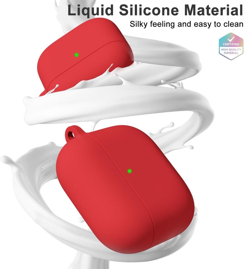 Meyaar for Apple AirPods 4 ​​​​​​​Case Cover with Keychain, Soft Skin Silicone Case Cover, Full Protective Case Cover Compatible with Apple AirPods 4 Case 2024 (Red) - Image 3