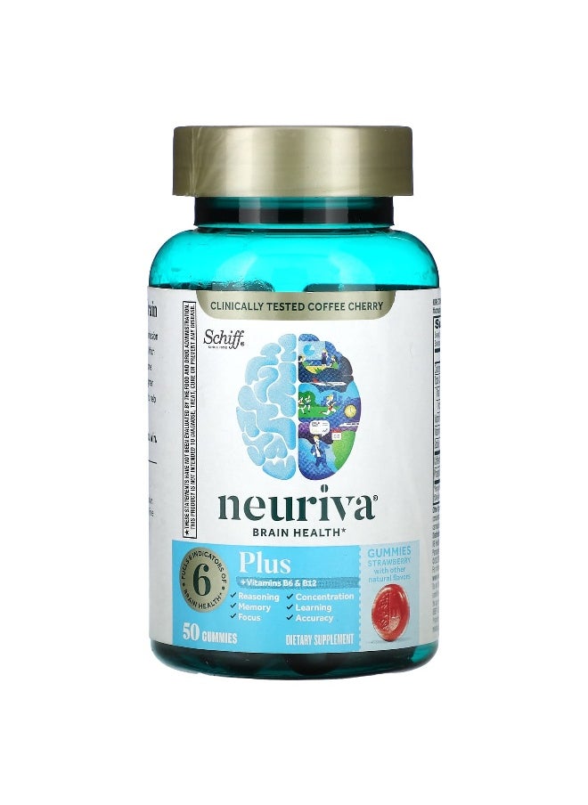 Schiff Schiff, Neuriva Brain Health, Plus Vitamins B6 & B12, Strawberry, 50 Gummies  - Image 1