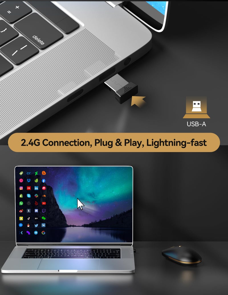 TECKNET Computer Mouse, 2.4Ghz Silent USB-A Wireless Mouse, 4800 DPI Ambidextrous Quiet Click for Travel, Slim Portable Wireless Mice Compatible with PC Laptop - Image 4
