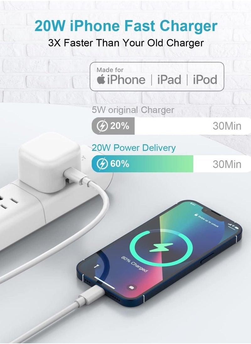 شاحن آيفون سريع، شاحن آيفون مع قابس وكابل 2م [معتمد من آبل MFi]، شاحن USB C سريع 20 واط من HOSOW مع محول طاقة USB C إلى Lightning لجهاز آيفون 14 13 12 برو ماكس/ميني/11/XS/SE/8 - Image 2