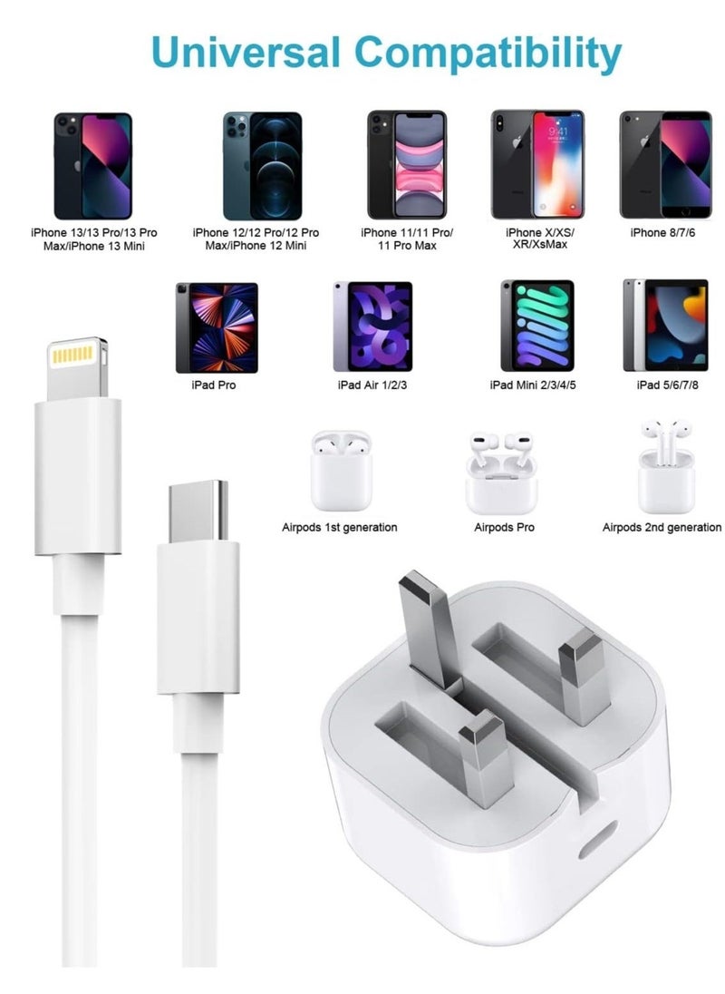 شاحن آيفون سريع، شاحن آيفون مع قابس وكابل 2م [معتمد من آبل MFi]، شاحن USB C سريع 20 واط من HOSOW مع محول طاقة USB C إلى Lightning لجهاز آيفون 14 13 12 برو ماكس/ميني/11/XS/SE/8 - Image 3