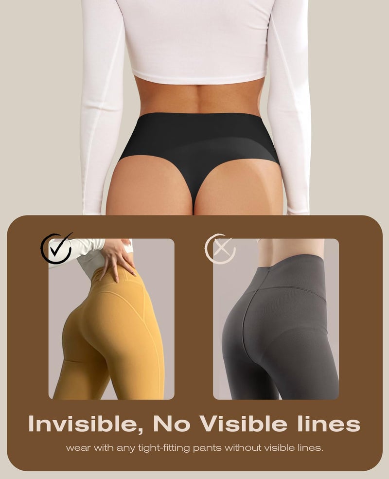 oshkang Thongs for Womens High Waisted Seamless for Women Underwear Sexy Breathable Panties 6 Pack - Image 5