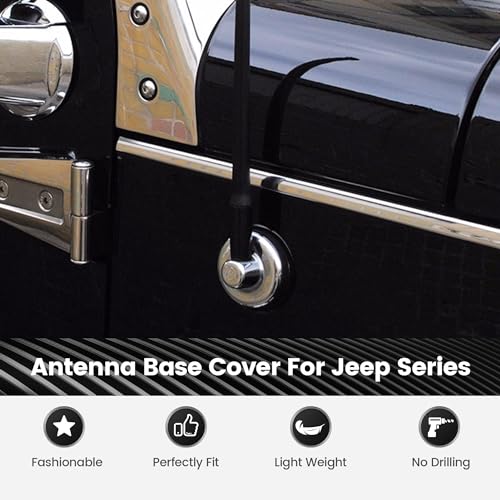 Anina Antenna Base Cover for Jeep Wrangler JU JK Unlimited 2007 2008 2009 2010 2011 2012 2013 2014 2015 2016 2017 2018 2019, Car Aerial Mount Cover Decoration Trim (Silver) - Image 2
