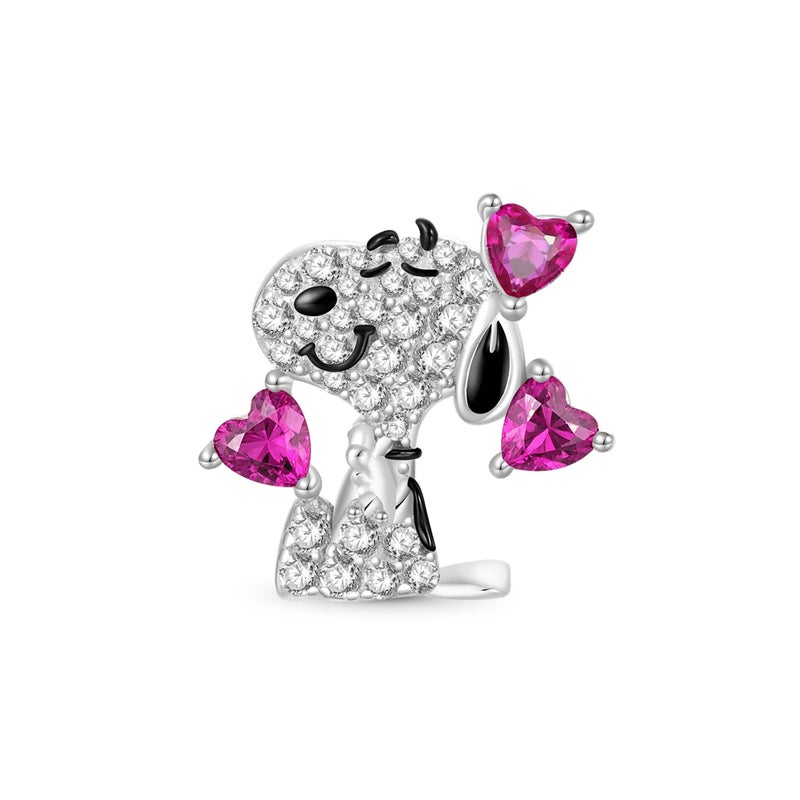 GNOCE Peanuts Snoopy Love Diamond Charm for Women, S925 Sterling Silver Dangle Charms for Women Wife, Valentineâ€˜s Day, Motherâ€™s Day Jewelry