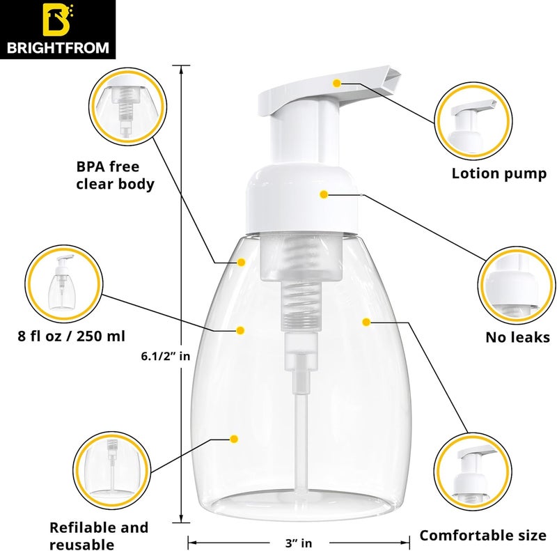 BRIGHTFROM Foaming Soap Dispenser Pump Bottles BPA Free Empty Refillable Plastic Container for Liquid Soap  Kitchen Bathroom Commercial  8oz 250ml Pack of 3 Clear - Image 2