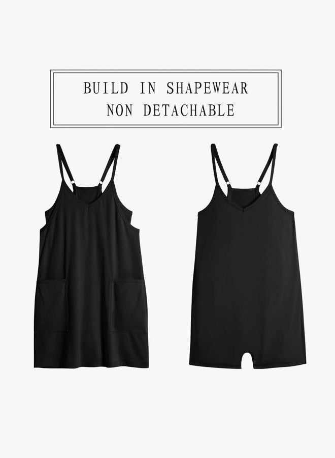 TARSE Athletic Dress for Women Casual Sleeveless Spaghetti Strap Sundress Workout Short Tennis Dress with Pockets, Black, XXL - Image 4