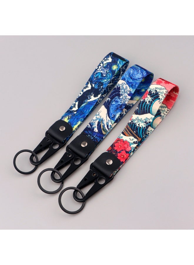 Generic Van Gogh Keychain For Women Men Starry Sky Short Wrist Straps Japanese Waves Car Key Ring Backpack Pendant Jewelry Holiday Gifts-Color:4 - Image 3