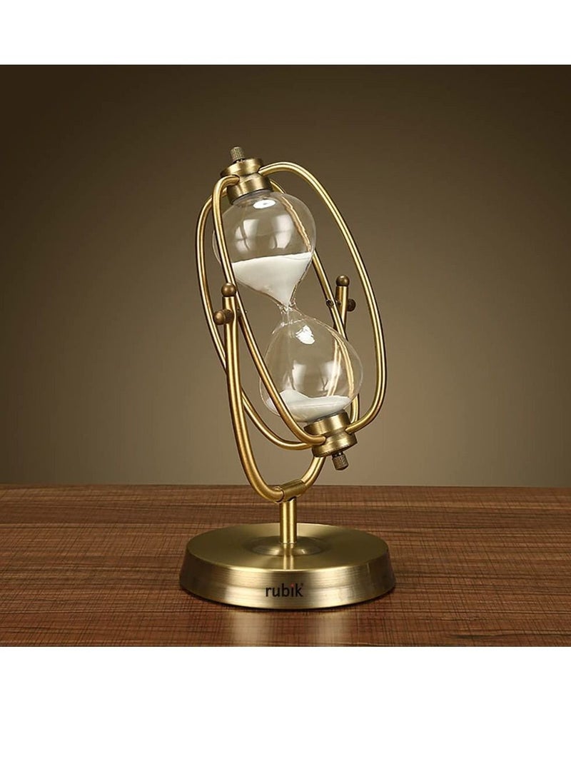 Rubik Sand Timer 15 Minutes Rotating Hourglass Creative Vintage Gift for Kitchen Home Office Decoration, Metal Hour Glass Sand Clock (15 min Gold) - Image 5