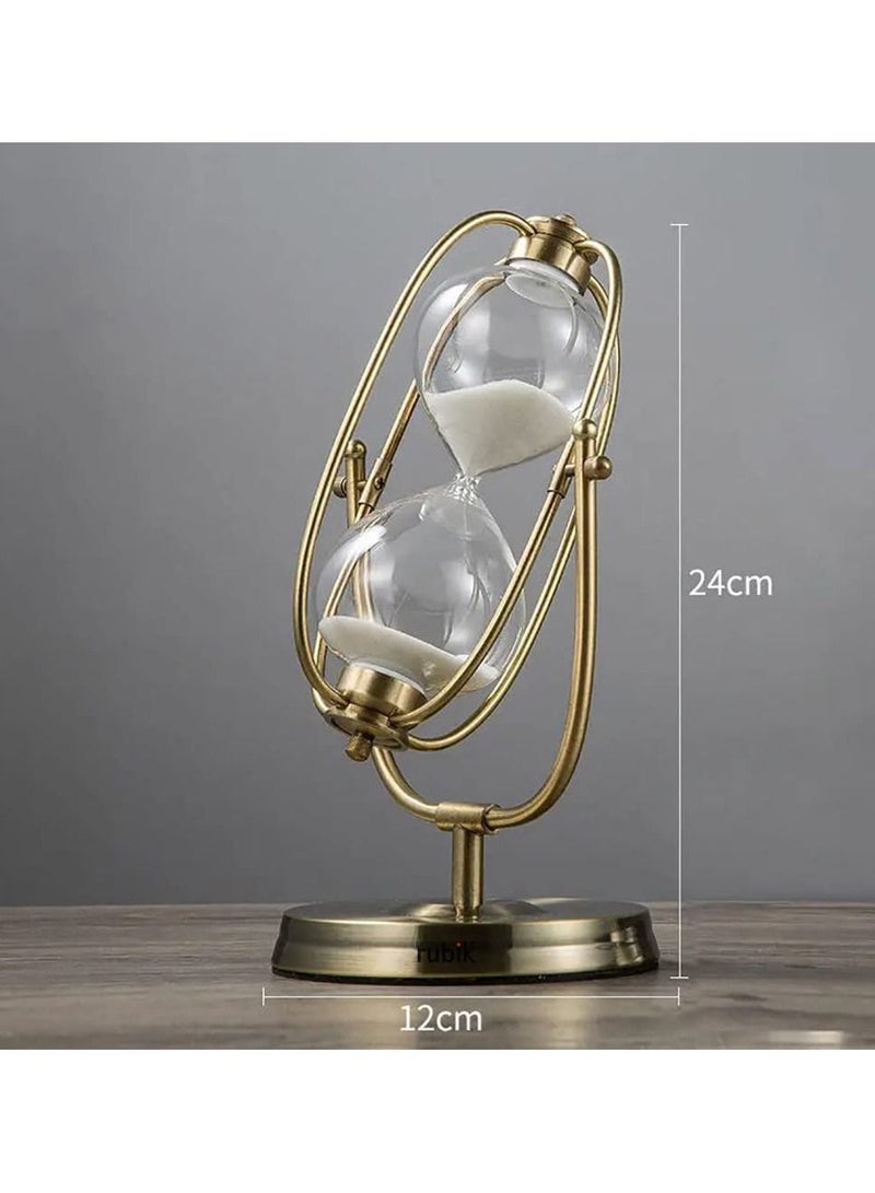 Rubik Sand Timer 15 Minutes Rotating Hourglass Creative Vintage Gift for Kitchen Home Office Decoration, Metal Hour Glass Sand Clock (15 min Gold) - Image 2