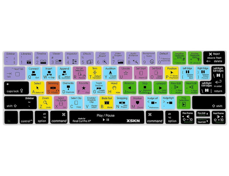 XSKN Final Cut Pro X 10 English Shortcut Keyboard Cover Skin for Touch Bar Models MacBook Pro 13 inch (A1706 A1989 A2159) MacBook Pro 15 inch (A1707 A1990) US & EU Versions - Image 1