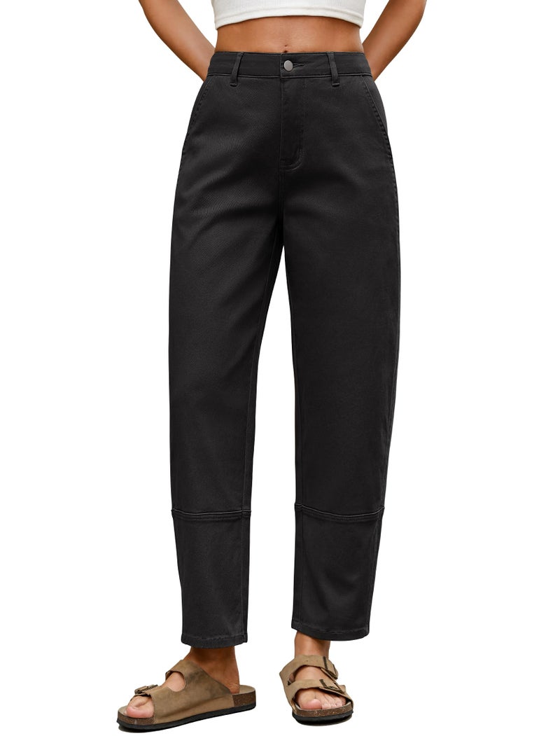 Eddoyee Women Barrel Cropped Pants, High Waisted Casual Loose Pants Harem Trousers with Cuff Split Designï¼ˆBlack XLï¼‰ - Image 1
