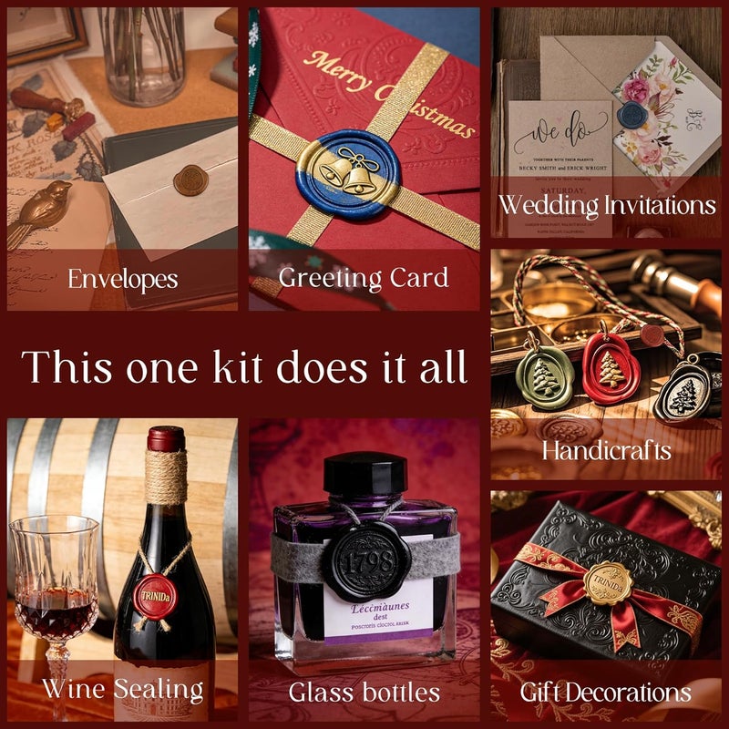 TRINIDa Wax Seal Kit Premium Wax Seal Stamp Kit 24 Colors 624 Beads Metallic Pens, Warmers, Spoons, Tea Candles, Wedding Invitations, Letter Envelopes, Gift Cards, DIY Crafts - Image 3