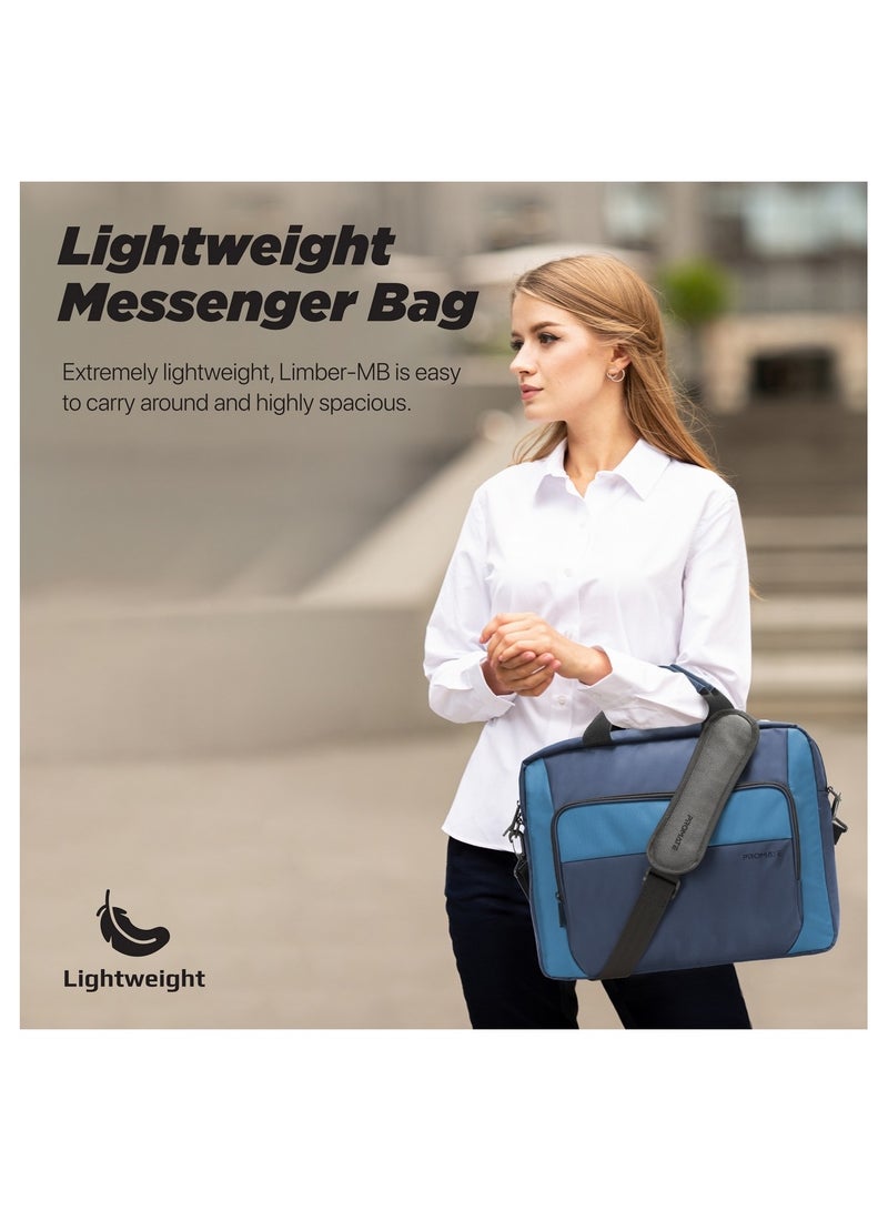 PROMATE Messenger Bag, Lightweight 15.6-Inch Laptop Bag With Secure Zippers, Water-Resistance, Luggage Belt, Front Pocket And Multiple Compartments Blue - Image 3