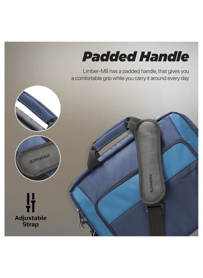 PROMATE Messenger Bag, Lightweight 15.6-Inch Laptop Bag With Secure Zippers, Water-Resistance, Luggage Belt, Front Pocket And Multiple Compartments Blue - Image 4