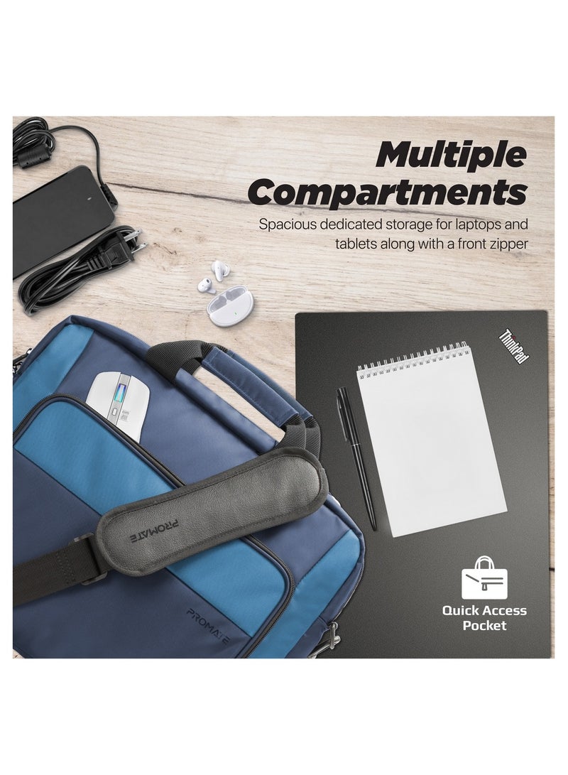 PROMATE Messenger Bag, Lightweight 15.6-Inch Laptop Bag With Secure Zippers, Water-Resistance, Luggage Belt, Front Pocket And Multiple Compartments Blue - Image 5