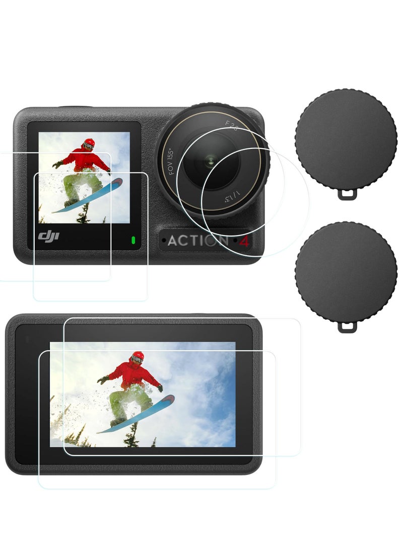 KASTWAVE Screen Protector for DJI OSMO Action 4 Camera - Includes Tempered Glass LCD Display Film, Lens Protector, and Silicone Lens Cap Cover, 0.3mm 9H Hardness Anti-Scratch Anti-Bubble (6+2 Pack) - Image 1