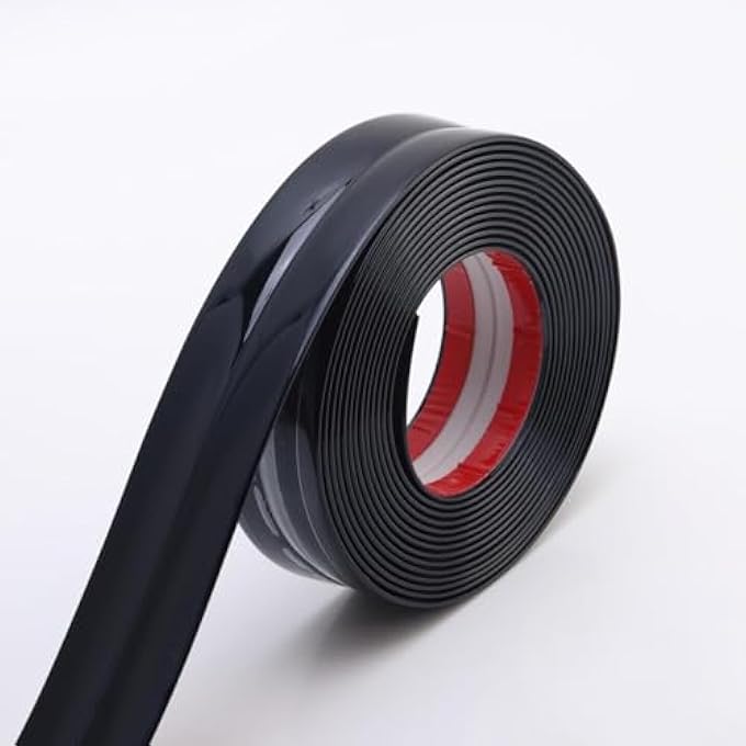 BLACK SELF-ADHESIVE DECORATIVE STRIPS, 16.4FT X 0.8INCH PEEL AND STICK WALL MOLDING TRIM, FLEXIBLE PVC SILVER DECOR TRIM TAPE FOR WALL, CEILING, FURNITURE, COUNTERTOP, FRAME,WARDROBE - SHINY BLACK - Image 1