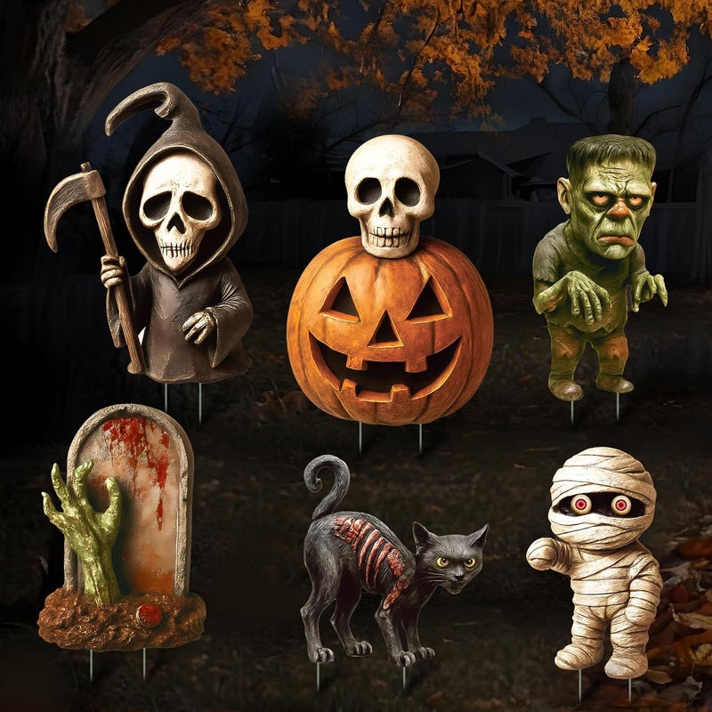 ComboJoy 6 Pack Halloween Yard Signs, Large Halloween Yard Decorations with Stakes, Waterproof Scary Outdoor Holiday Decor for Yard Lawn Garden, 16” Big Size - Image 1
