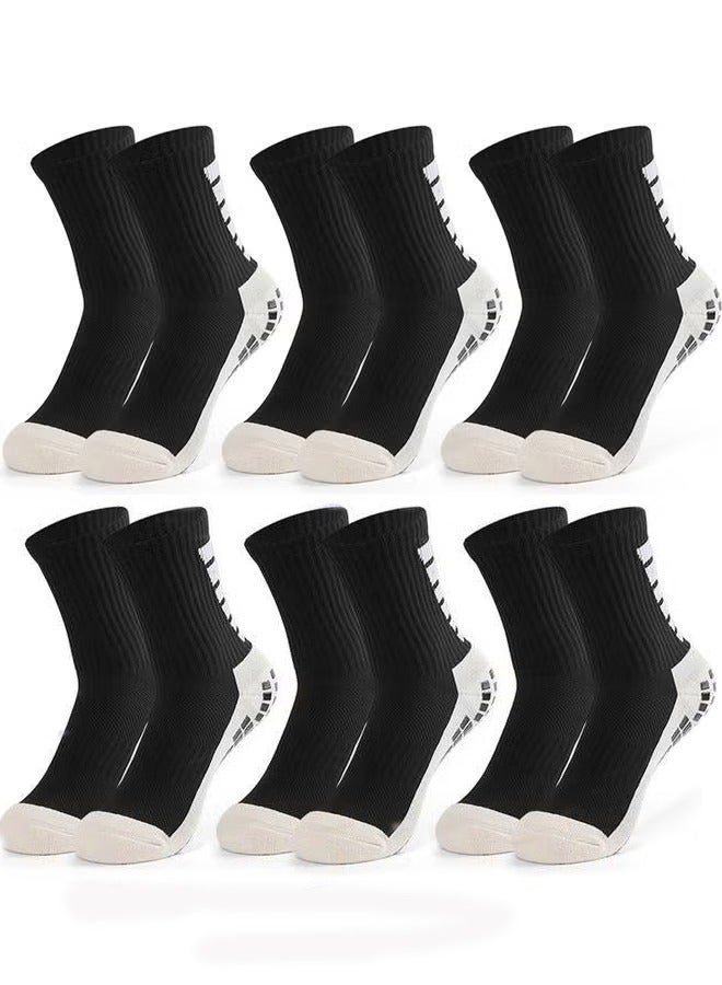 6Pair black  Men's Soccer Socks Anti Slip Non Slip Grip Pads for Football Basketball Sports Grip Socks  - Image 1