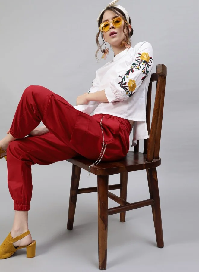 STREET 9 Red Twill Cargo Joggers for Women