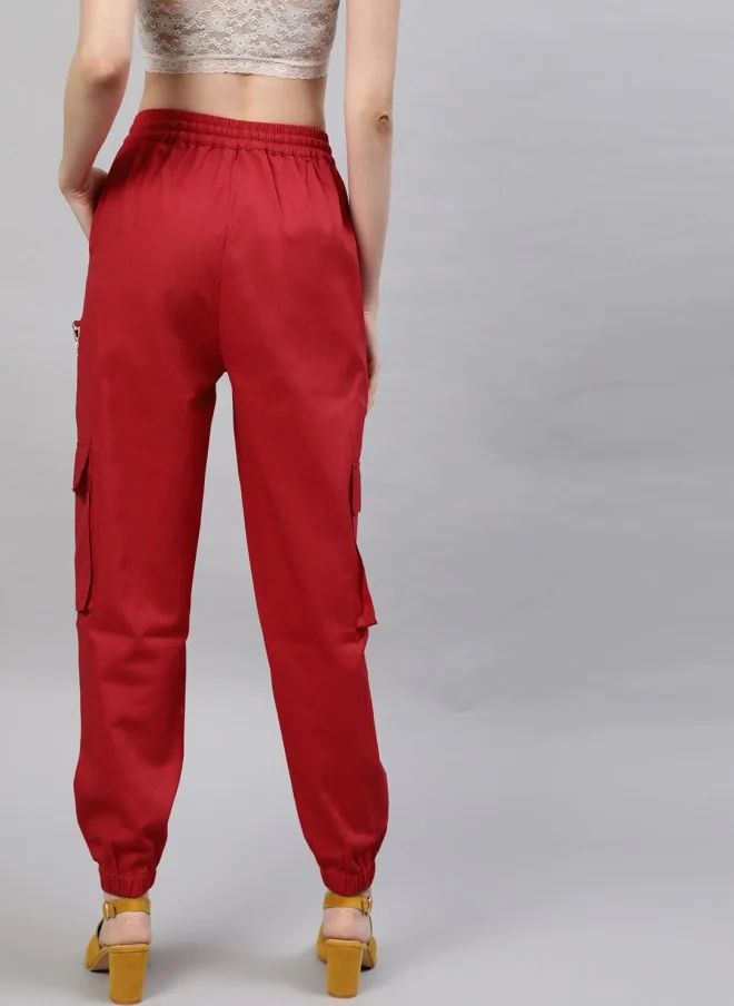 STREET 9 Red Twill Cargo Joggers for Women