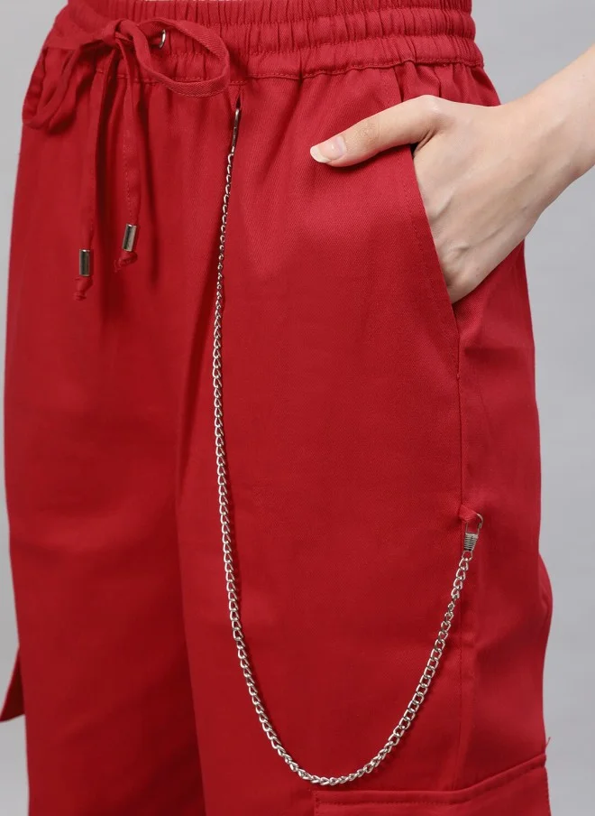 STREET 9 Red Twill Cargo Joggers for Women