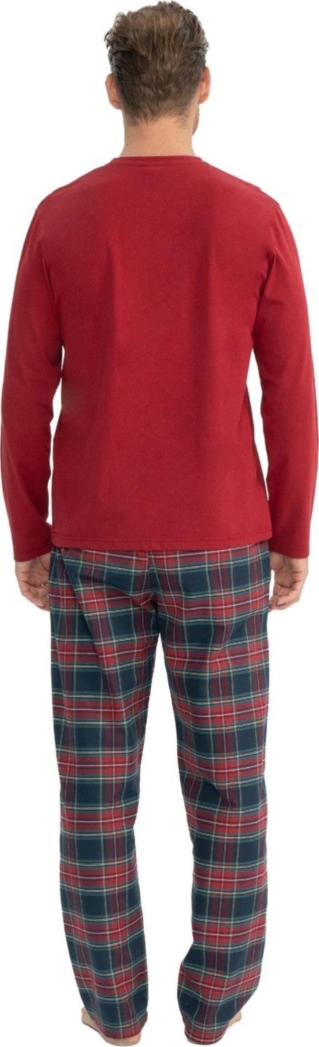 U.S. Polo Assn. 18851 Men's Burgundy Long Sleeve Round Neck Combed Jersey Woven Pajama Set - Image 3