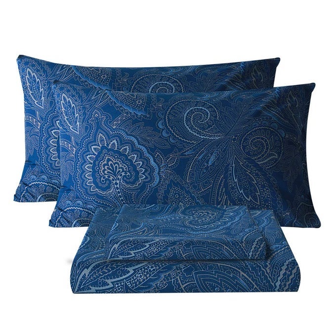 FULL SHEET SET ULTRA SOFT BREATHABLE SILKY FLOWER DEEP POCKET 100 MICROFIBER BEDDING 4 PIECE FULL SIZE PAISLEY DARK NAVY BLUE