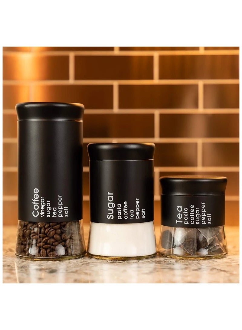 3 Pieces Airtight Coffee Tea Sugar Jars Set - Image 1
