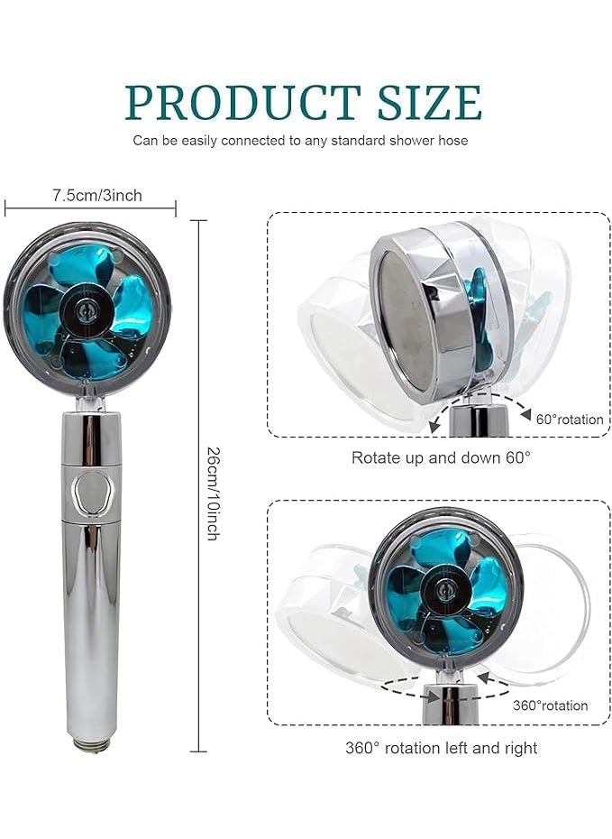 CLICKSWIFT CLICKSWIFT High Pressure 360 Degrees Rotating Excellent For Low Water Pressure And Water Saving Propeller Driven Handheld Turbo Shower Head With Filter And Pause Switch 1 Pcs  - Image 5
