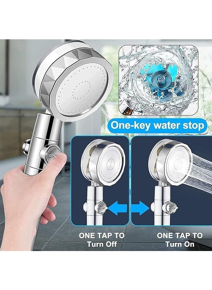 CLICKSWIFT CLICKSWIFT High Pressure 360 Degrees Rotating Excellent For Low Water Pressure And Water Saving Propeller Driven Handheld Turbo Shower Head With Filter And Pause Switch 1 Pcs  - Image 3