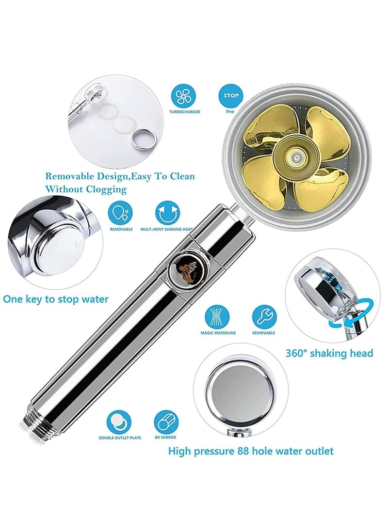 CLICKSWIFT CLICKSWIFT High Pressure 360 Degrees Rotating Excellent For Low Water Pressure And Water Saving Propeller Driven Handheld Turbo Shower Head With Filter And Pause Switch 1 Pcs  - Image 4