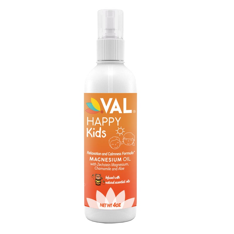 VAL Kids Magnesium Oil Spray Natural Bedtime Calm Mood Support Zechstein Magnesium Chamomile Aloe No Itch FastAbsorbing Made in USA 4oz