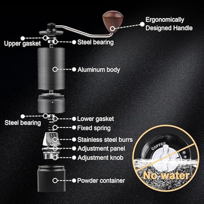 FDTY مطحنة قهوة يدوية مع مطحنة قهوة مخروطية مع إعداد قابل للتعديل بسعة 30 جرام مطحنة حبوب قهوة من الفولاذ المقاوم للصدأ للإسبريسو إلى المكبس الفرنسي - Image 4